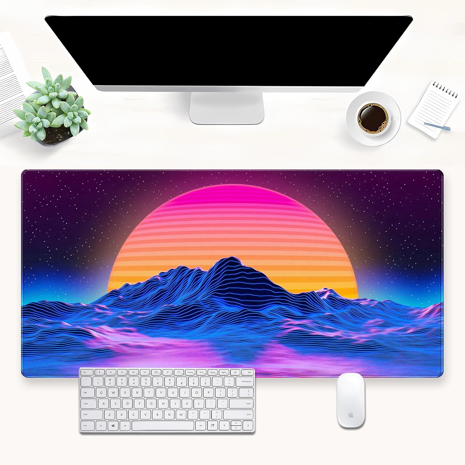 Retro Gaming Desk - سجادة مكتب بتصميم ريترو سينث ويف