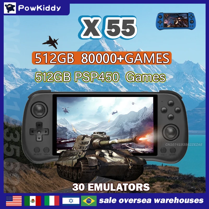 Retro Gaming Arcade Console - 80000Games 512G POWKIDDY X55 5.5 بوصة