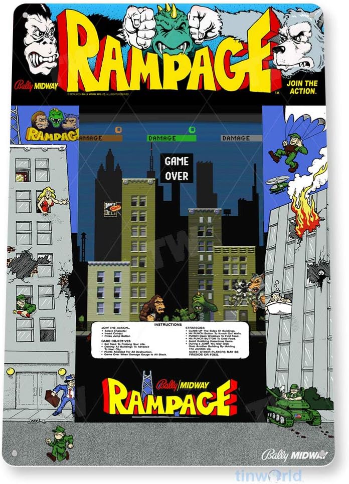 Retro Gaming Arcade Console - TIN SIGN Rampage Arcade Sign Game